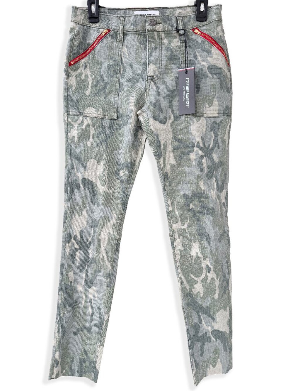 Etienne Marcel Camo Skinny Jeans Red Zipper Moto 29